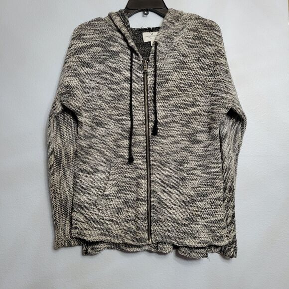 American Eagle Black White Marled Full-Zip Knit Hoodie Jacket Y2K Baja Surf XS - Picture 1 of 12